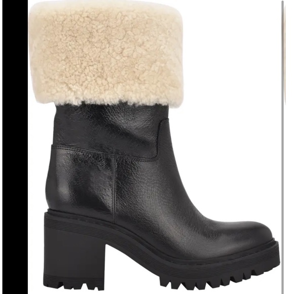 Marc Fisher Willoe Sherpa Black leather pull on winter boots NEW - Picture 5 of 6